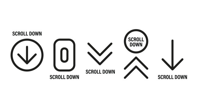 Scroll down icons with arrows and number zero on white background