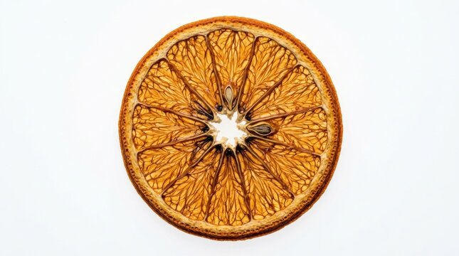 dried orange slice with intricate patterns isolated on white background