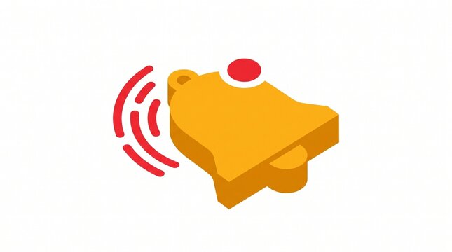 Isometric alarm bell notification icon in yellow with white background notification illustration