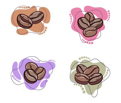 Colorful coffee beans illustrations on transparent background PNG