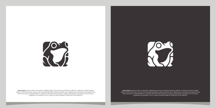 Stylized frog silhouette icon on black and white backgrounds