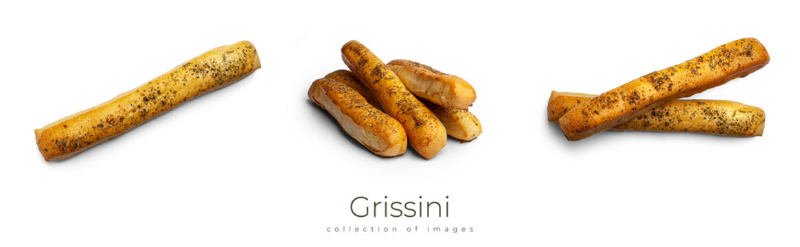 Grissini on a white background. Fresh breadsticks. High quality photo
