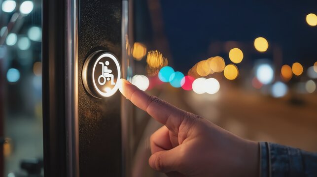 Accessibility button illuminated at night.