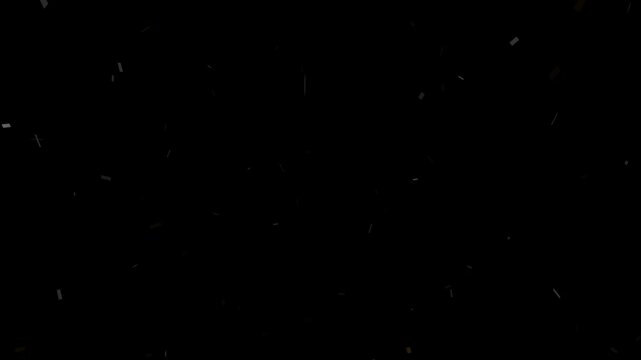 Cinematic golden confetti falling slowly against a pure black background, creating an elegant party atmosphere for celebration, new year, wedding, birthday, or anniversary video overlays.