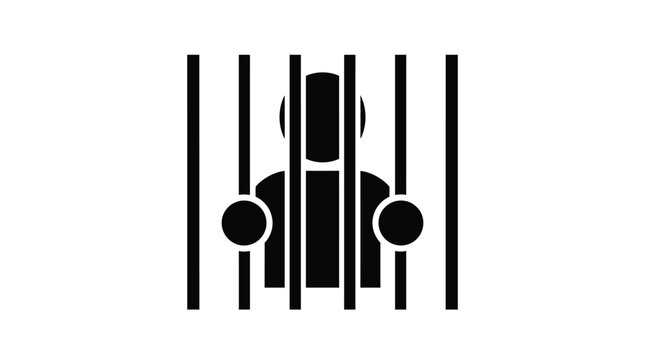 Imprisoned person vector icon silhouette design featuring black bars representing incarceration in a simple flat style