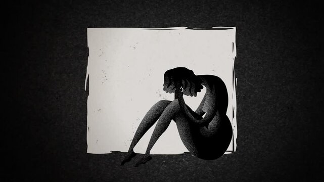 depressed woman silhouette confined in a small space