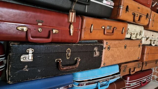 Collection of Old Travel Suitcases, Close Up