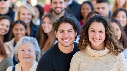 Obraz premium Diverse group of people smiling together outdoors.