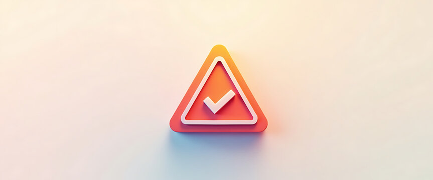 Orange triangle warning sign with white check mark for success confirmation.
