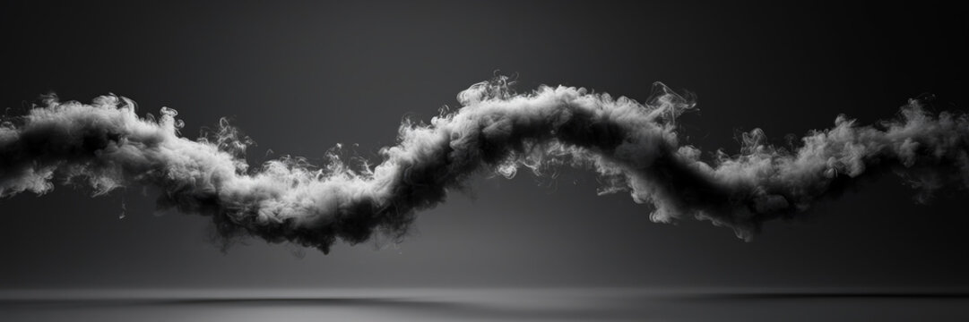 Abstract monochrome smoke wave. Noir vapor stream and mystical cloud texture. Ethereal mist composition. Atmospheric graphic element.