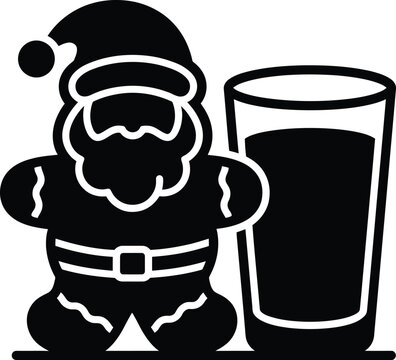Fun holiday icon of chubby Santa Claus raising a large glass of dark beer for celebration