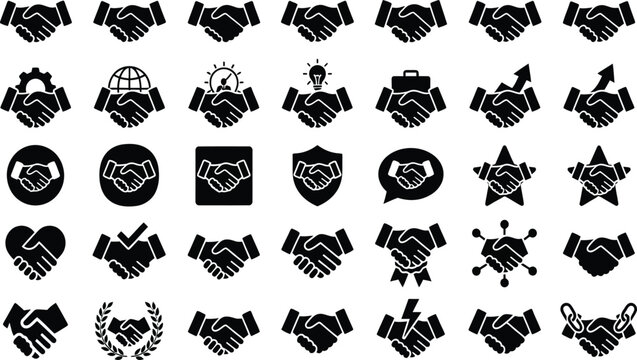 Handshake icons set. Business agreement handshake symbol set. Shaking hands logo.Friendly handshake line and flat style stock vector..