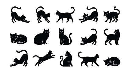 Obraz premium black cats icon set in various poses and expressions