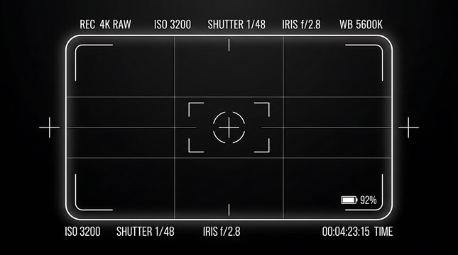 Digital camera viewfinder displaying focus grid and settings