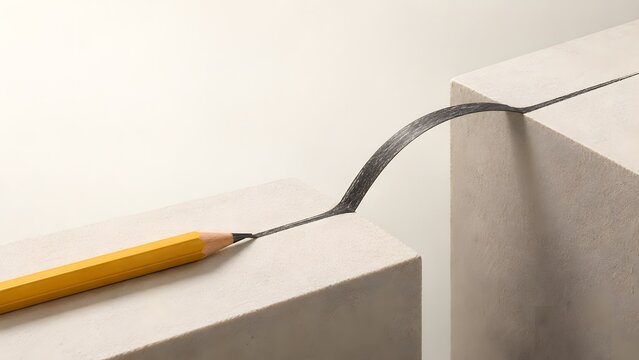 Bleistift zeichnet eine Br&uuml;cke &uuml;ber eine L&uuml;cke als Symbol f&uuml;r kreative Probleml&ouml;sung