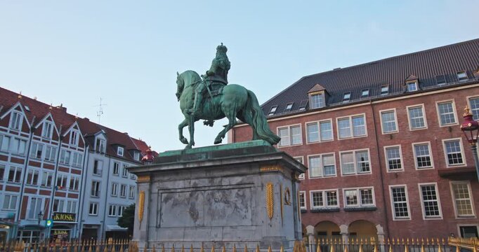 Johann Wilhelm II monument Dusseldorf Germany historic architecture shows a famous statue surrounded by beautiful urban scenery and historic buildings in a European tourist city. 