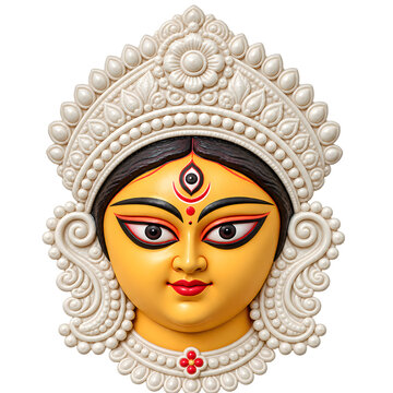 Bengali Durga Goddess Face With Ornate White Mukut