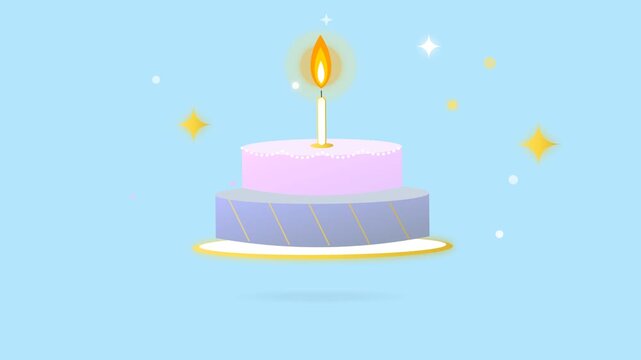 Two tiered birthday cake pattern with lit candles