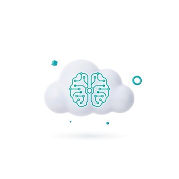 Abstract cloud shape with digital artificial intelligence brain circuit diagram
