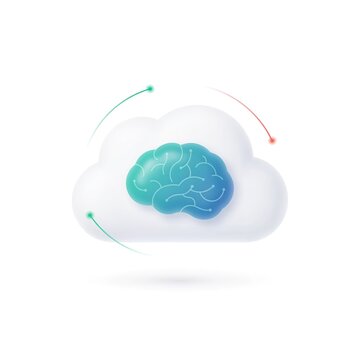 Cloud computing concept with human brain icon representing artificial intelligence and data storage