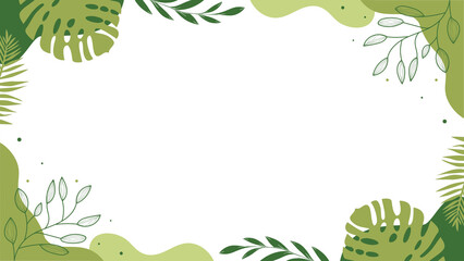 Fresh green tropical monstera leaf frame background presentation on organic shapes © SADANAN