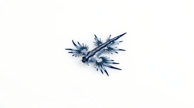 Blue Glaucus sea slug isolated on white background, rare marine nudibranch illustration.
