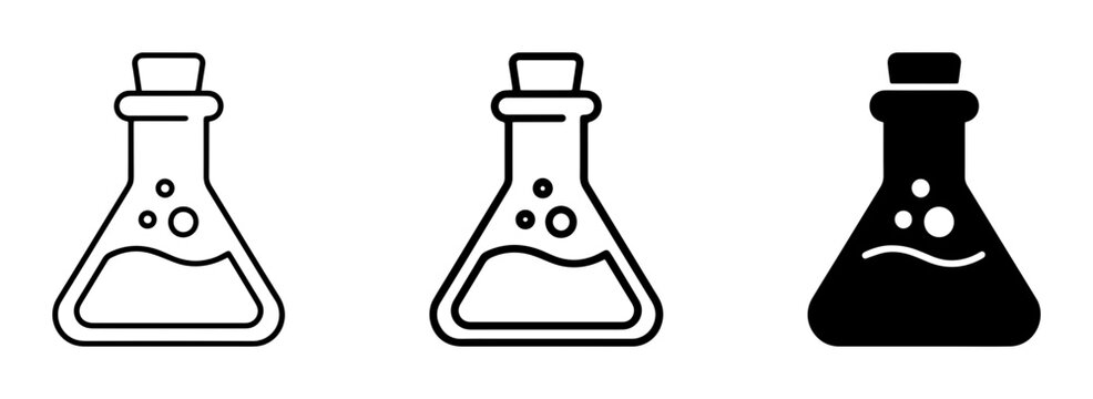 Laboratory Flask Icons, Chemical Beaker Vector Set, Science Experiment Glassware