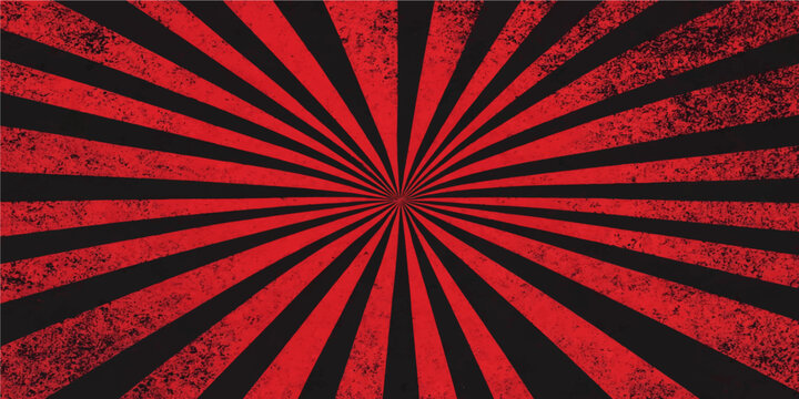 Vintage red and black sunburst background vector illustration with grunge textured radial rays design