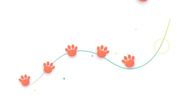 Animated orange cat paw prints walking along curved line