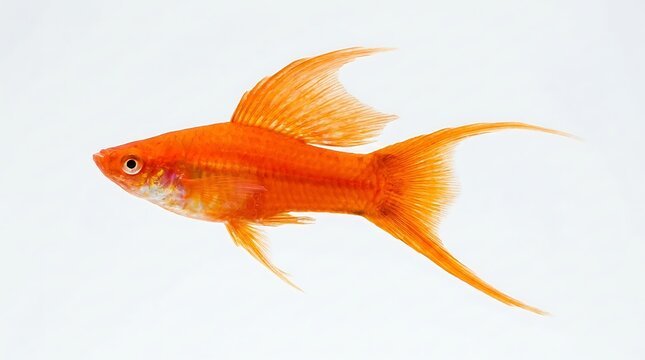 Bright orange swordtail fish isolated on white background for aquarium hobby design