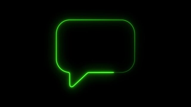 Glowing neon speech bubble animation on black background, for digital communication, and social media chat
