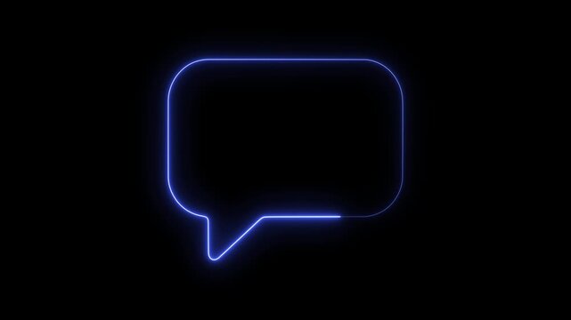Neon blue glowing speech bubble animation on black background, for digital communication, chat message