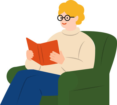 Cozy Autumn Person Reading Book Seasonal Lifestyle Flat Vector Illustration