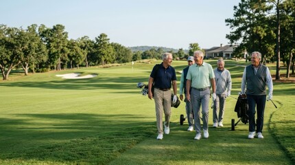 Obraz premium Group of Senior Men Enjoying a Golf Game on a Sunny Day.
