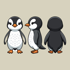 Fototapeta premium Cute Penguin Mascot Vector Bundle – Chibi Character Turnaround