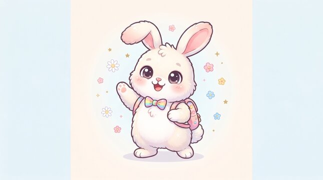 Cute Easter Bunny with Pink Ribbon Holding a Colorful Easter Egg, Adorable Cartoon Rabbit Character Vector Illustration for Holiday Card and Festive Design