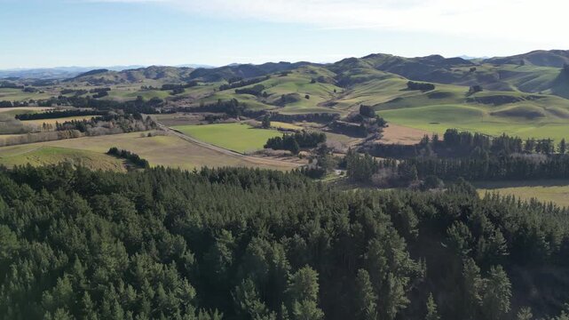 Lush forests surround majestic mountains and scenic ranges across New Zealand creating beautiful natural landscapes on a peaceful Pacific Ocean island for tourism travel