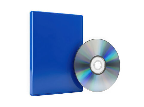 Blue empty dvd or bluray case with a blank disc isolated on transparent background