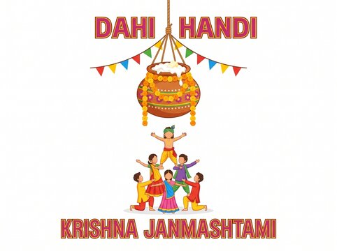 dahi handi, pot of cream on krishna janmashtami vector illustration , vector isolated on white
