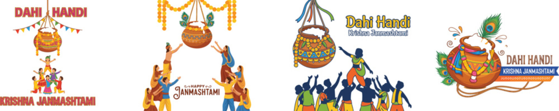 dahi handi, pot of cream on krishna janmashtami vector illustration , vector isolated on white