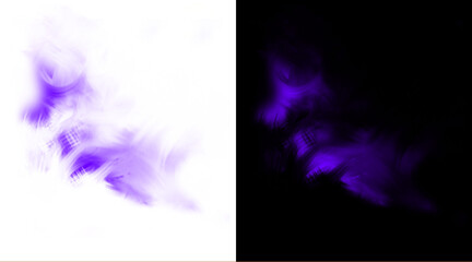 Obraz premium Purple smoke effect on white and black background, ethereal violet mist textures, abstract glowing vapor trails for graphic design
