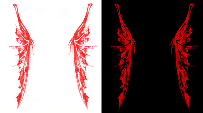 Gothic red demon wings illustration set, dark fantasy devil wing silhouettes, tribal style angel of death wings for tattoo design