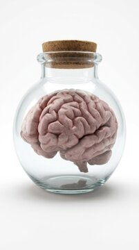 Brain Trapped Inside Glass Bottle Representing Suppressed Thoughts and Emotions