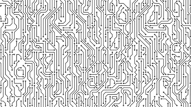 Black circuit board line art png, detailed electronic printed circuit track pattern, digital tech schematic vector texture, cyber technology graphic isolated on transparent background
