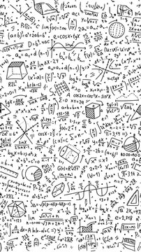 Black math equations pattern png, hand drawn algebra formula background, dense handwritten geometry calculation overlay, education science doodle vector isolated on transparent background