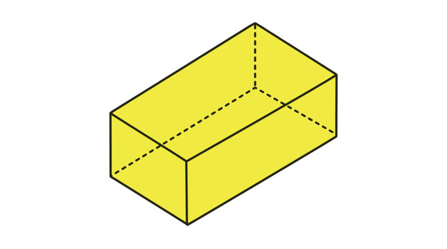Yellow rectangular prism shape featuring bold black outlines drawn in a clean isometric perspective style against a plain white background
