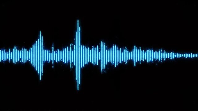 Abstract blue sound wave patterns on black background with cinematic motion and subtle camera zoom for audio visualization concepts