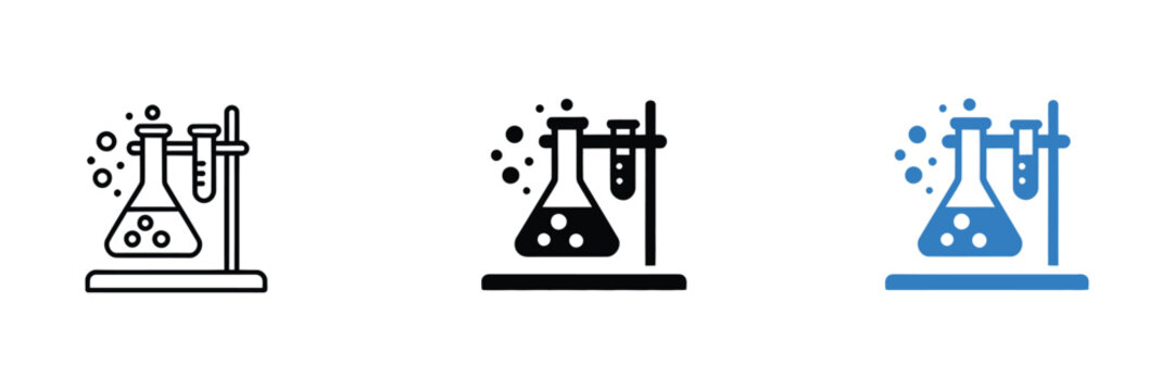 chemistry lab flask test tube icon set for science research experiments and laboratory