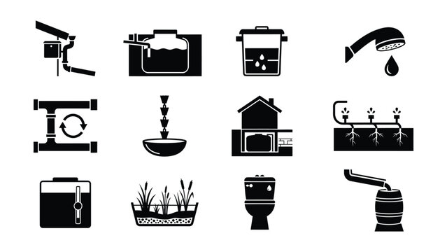 Water Conservation and Recycling System Icons with Various Applications
