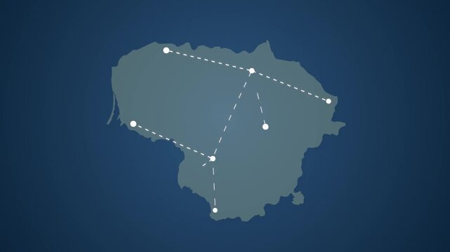Lithuania Map Showing Data Signal Transfer Lines Between Locations